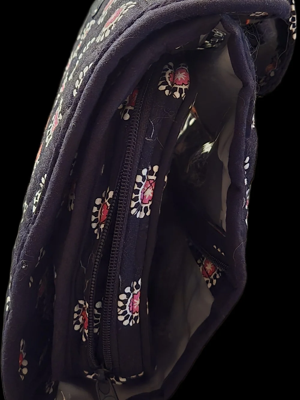 Vera Bradley Quilted Black Travel Organizer Bag with Pink Floral Medallions
